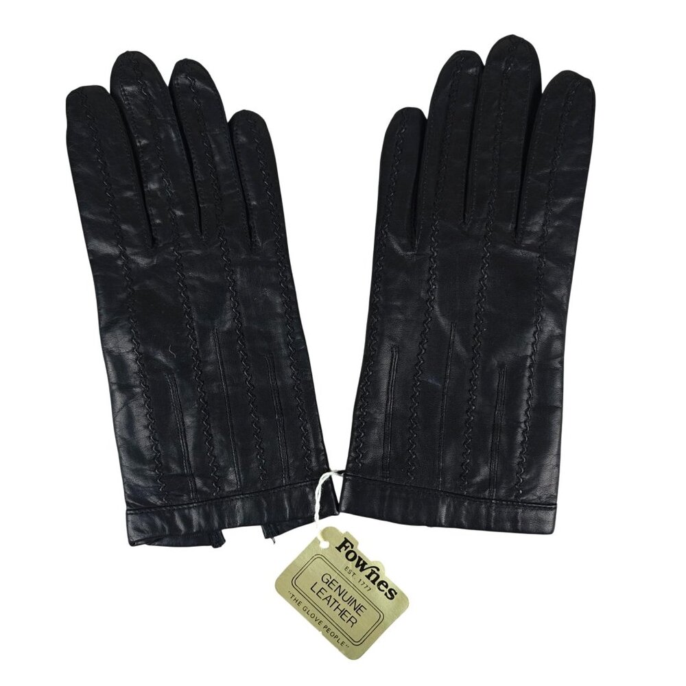 Vintage Fownes Womens Genuine Leather Black Gloves Acrylic Lined Size 7